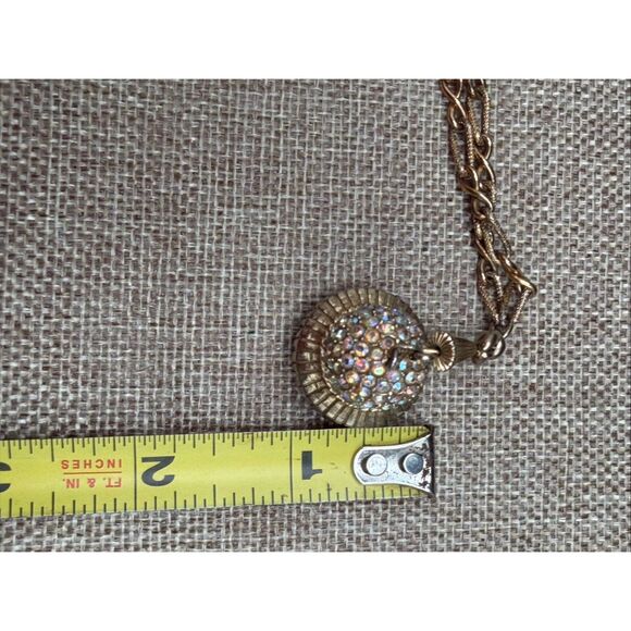 Vintage Geneva Rhinestone Ball Pendant Watch Necklace Gold Tone AB Crystal Dome - Picture 9 of 12